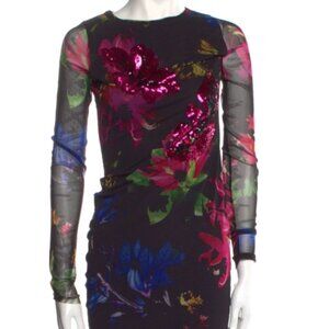 PRABAL GURUNG Wndrlust By Meri Sequin Tulle Minidress In Black with FloralS $897